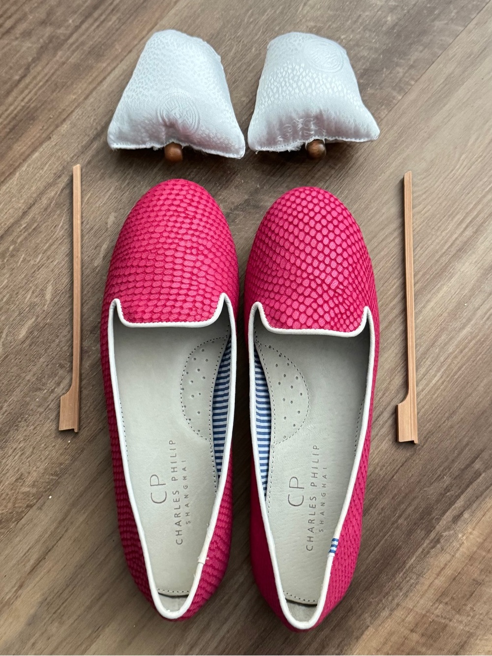Charles Philip Shanghai Liz Pink Python Embossed Leather Flats - US 7 (inc box)